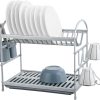 Aluminum Dish Rack Aluminum+PP,2-Tier Dish Rack with Utensil Holder and Drainboard, White