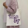 "IT'S NOT ALL THAT BAD" Purple Butterfly Cotton Tote Bag - Unisex