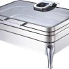 Chafing Dish, 9L Oblong, Flat Glass Lid, With Fuel Holder, Octagonal Heating Plate, 24.5x6.5cm Induction Round, Food Pan: 201, Water Pan: 304, Cover: 304, Frame: 201, 57x46x32cm